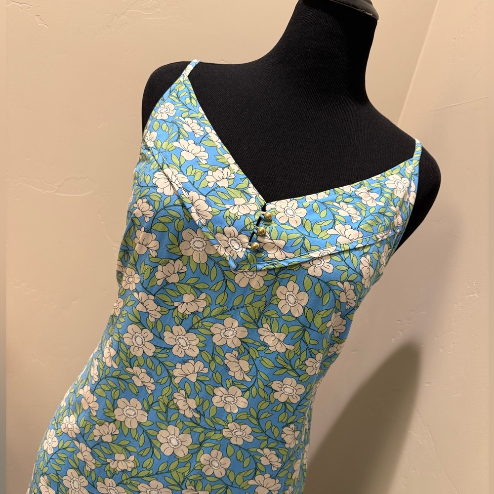 CAbi Light Blue and Green Floral Tank